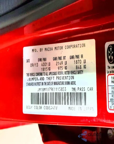 2014 Mazda 3 Touring from USA, damaged, VIN JM1BM1V79E1115853